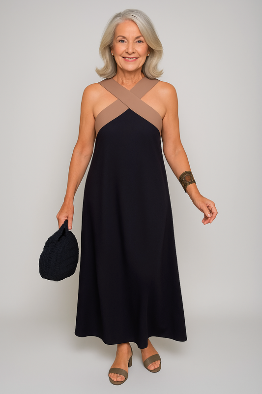 Women's Cross-Neck Evening Maxi Dress