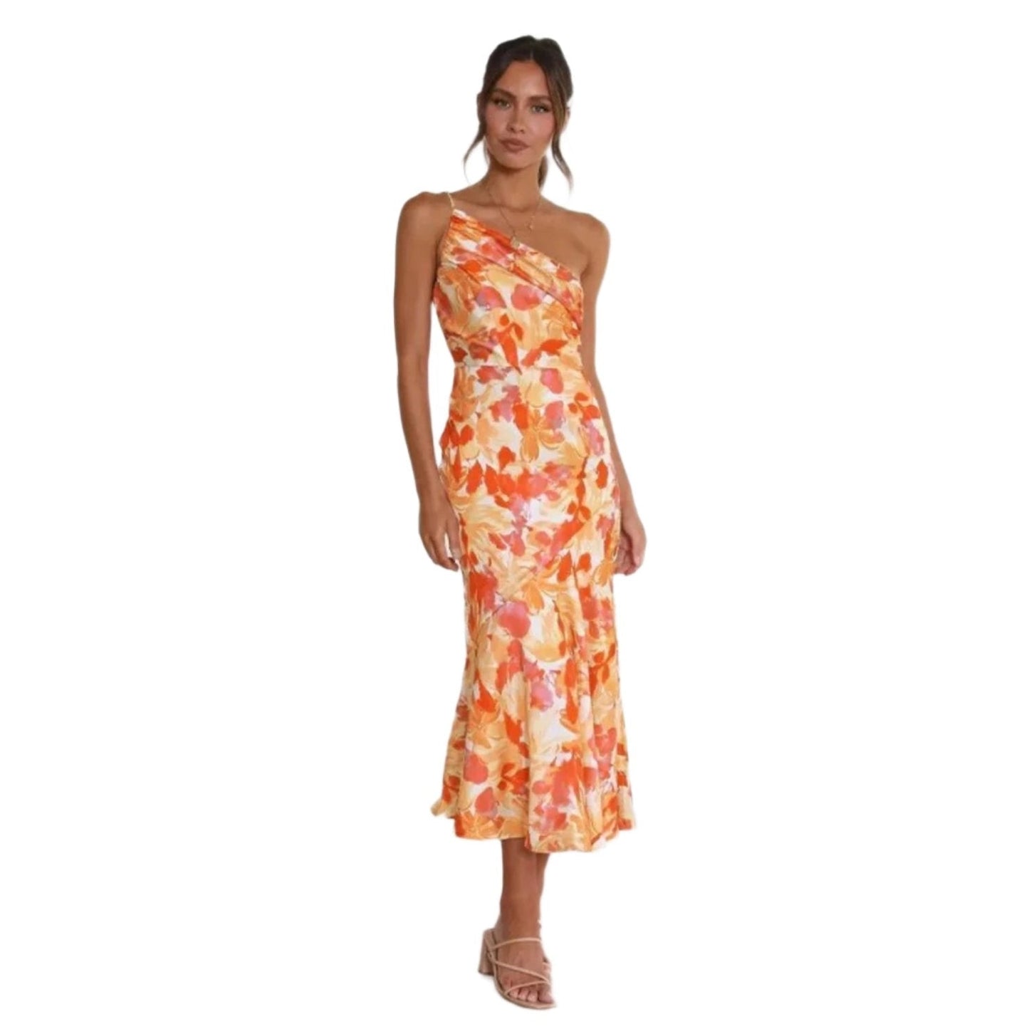 Women's Floral Asymmetric Wedding Guest Midi Dress