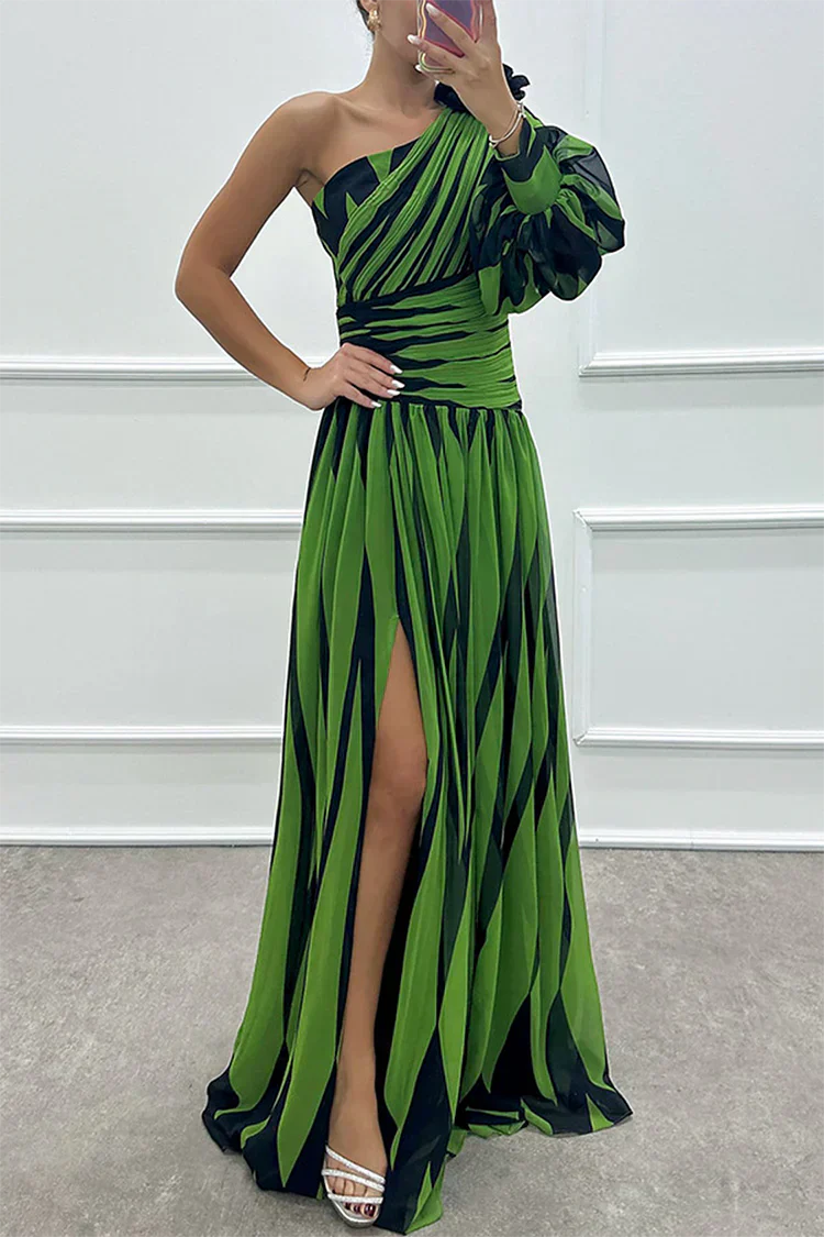 Women's Striped One-Shoulder Wedding Guest Maxi Dress