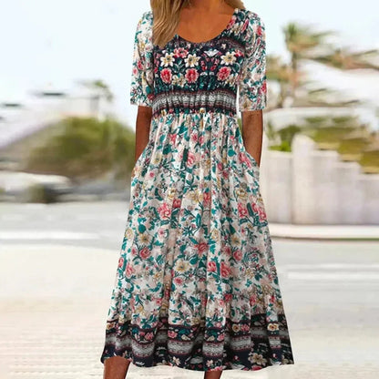 Women's Boho Print Casual Summer Midi Dress