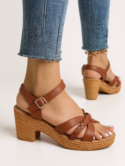 Women's Woven Block Heel Cushioned Sandals