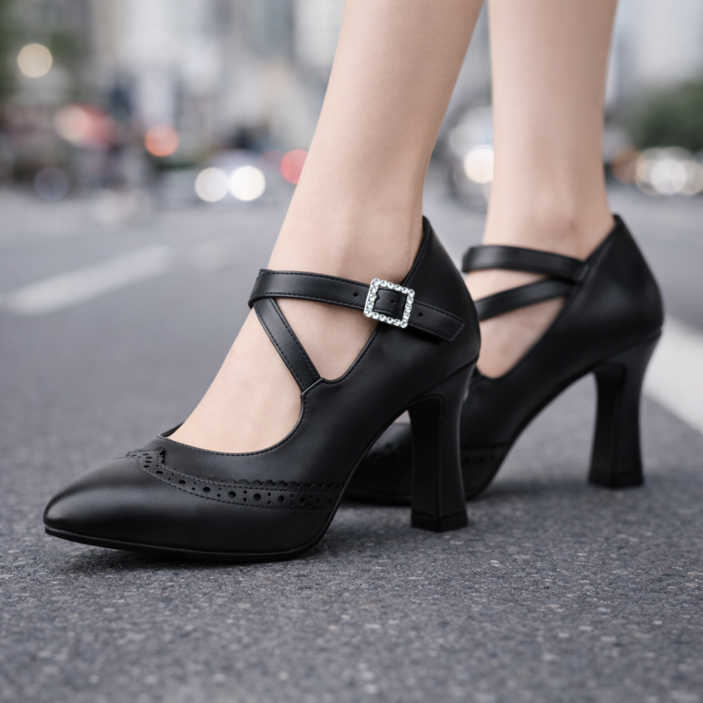 Celeste Leather T-Strap Block Heels