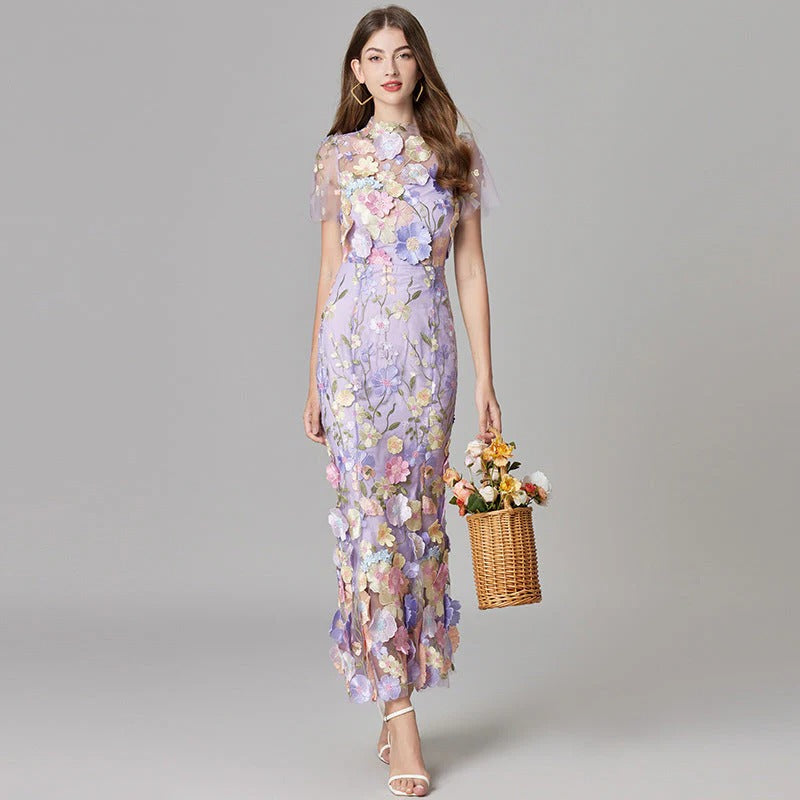 Women's Floral Appliqué Summer Gala Maxi Dress