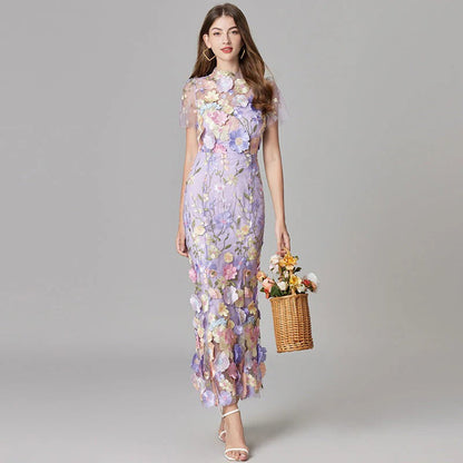 Women's Floral Appliqué Summer Gala Maxi Dress