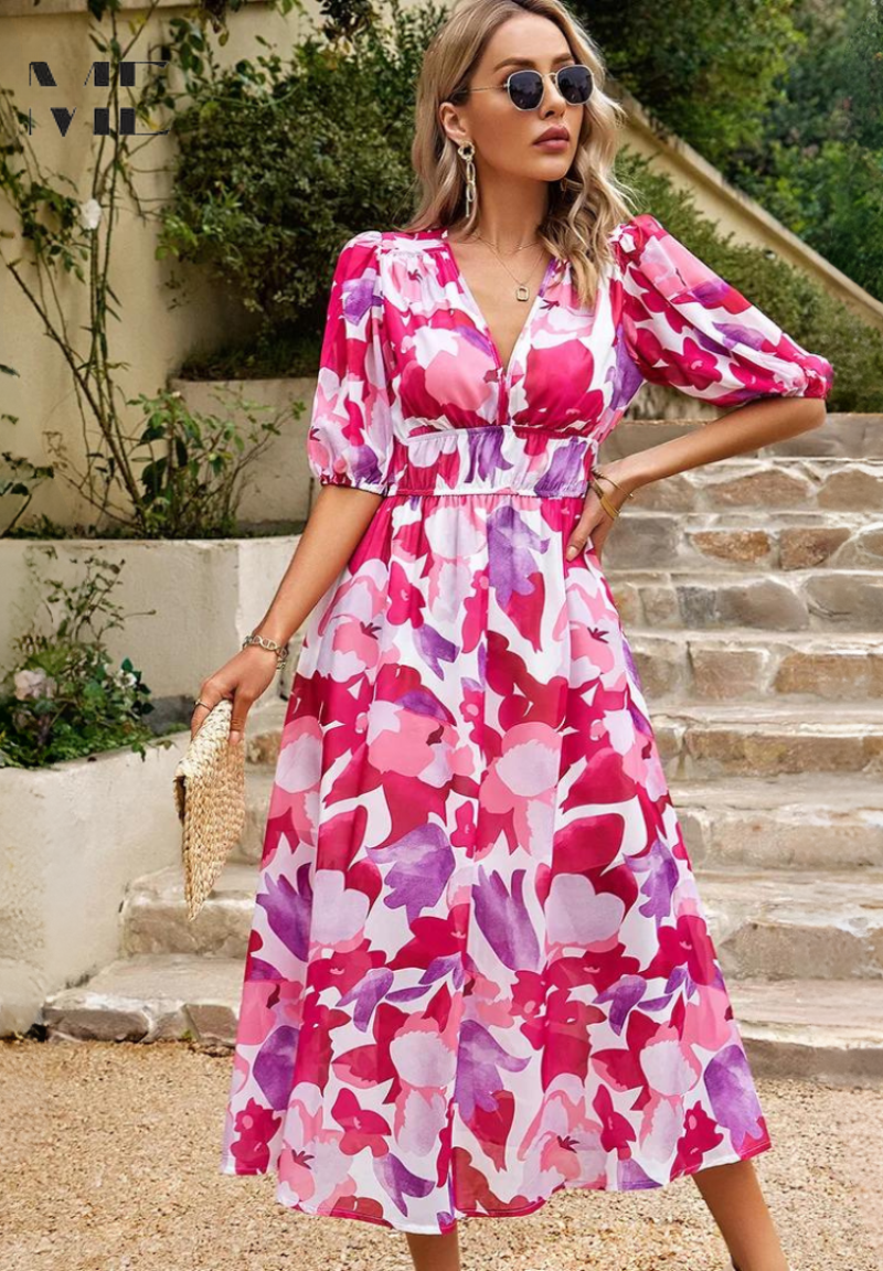 Women's Floral Print Casual Midi Dress