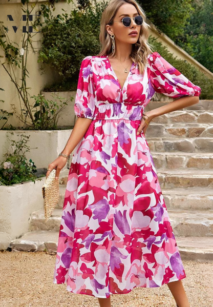 Women's Floral Print Casual Midi Dress