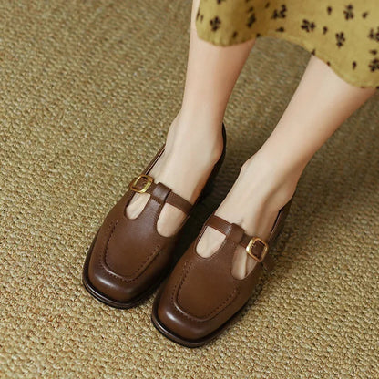 Women's T-Strap Mary Jane Shoes Square Toe Low Block Heel
