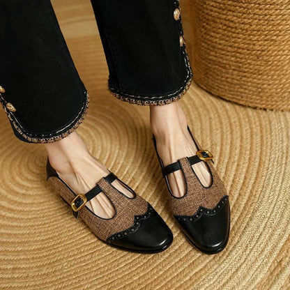 Women's Two-Tone T-Strap Mary Jane Vintage Low Heel
