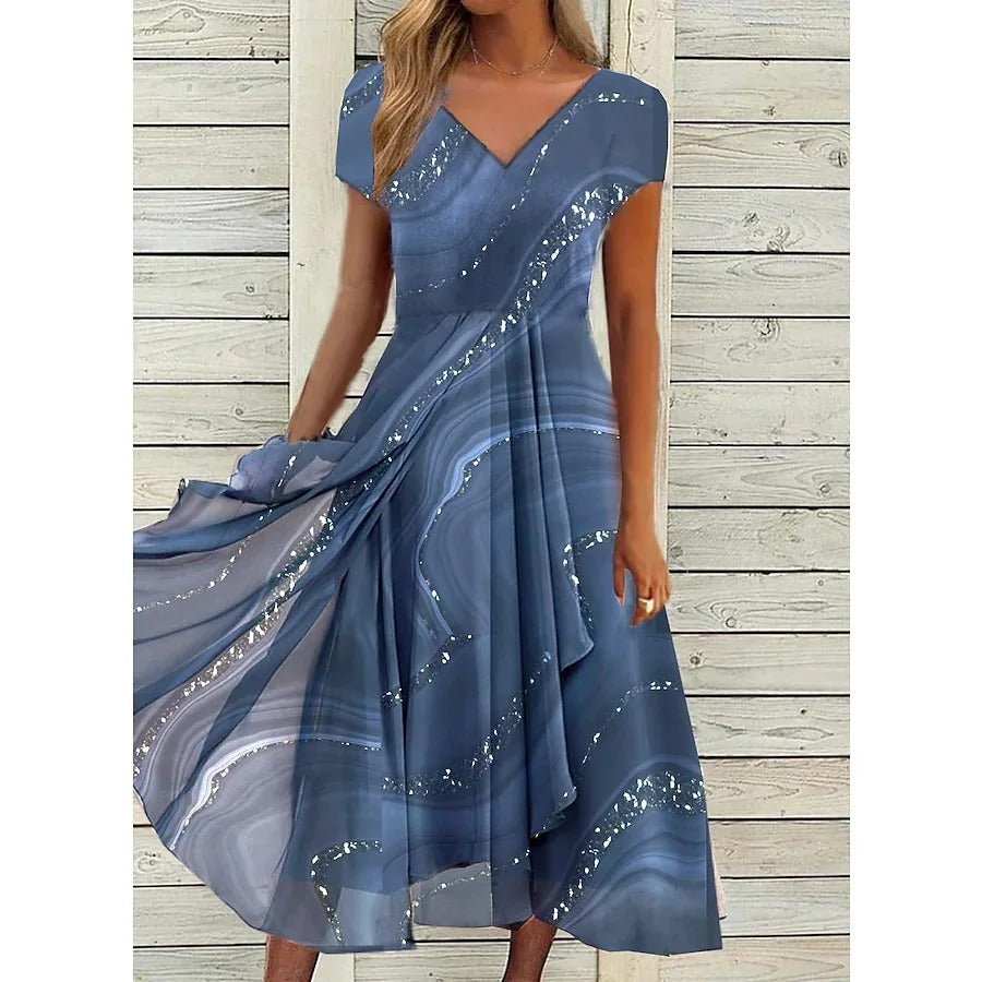 Women's V-Neck Versatile Day Midi Dress