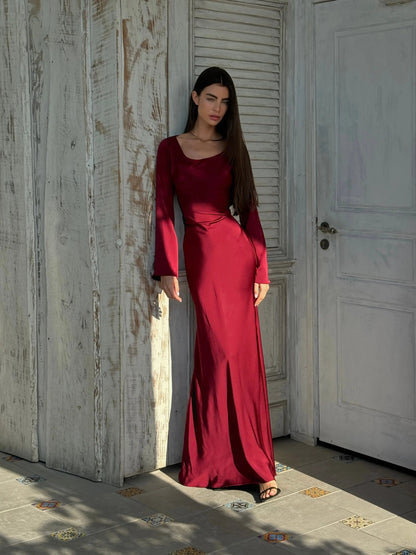 Women's Satin Formal Evening Maxi Dress