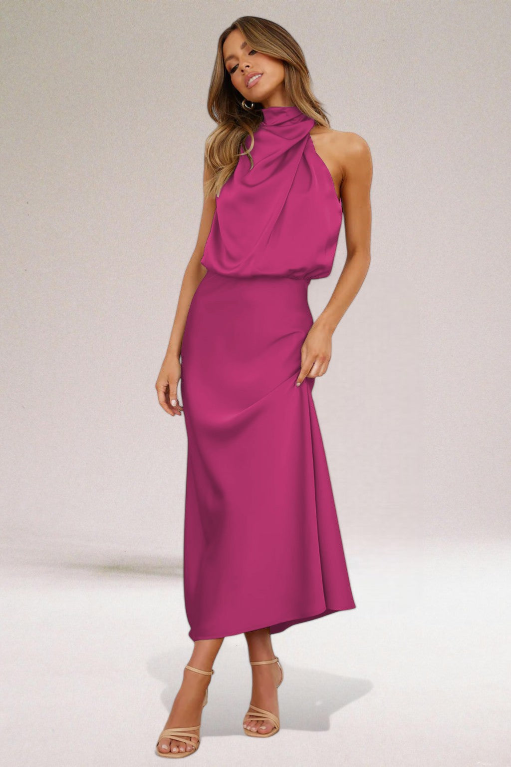 Women's Halter Neck Evening Midi Dress