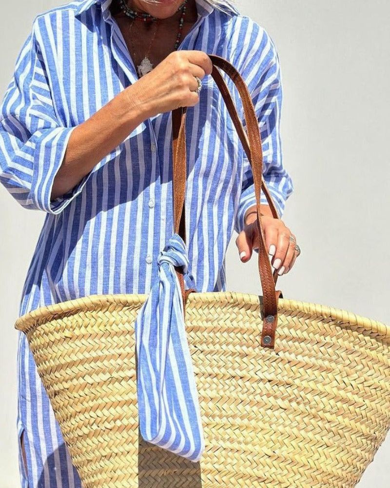 Women's Striped Casual Shirt Midi Dress