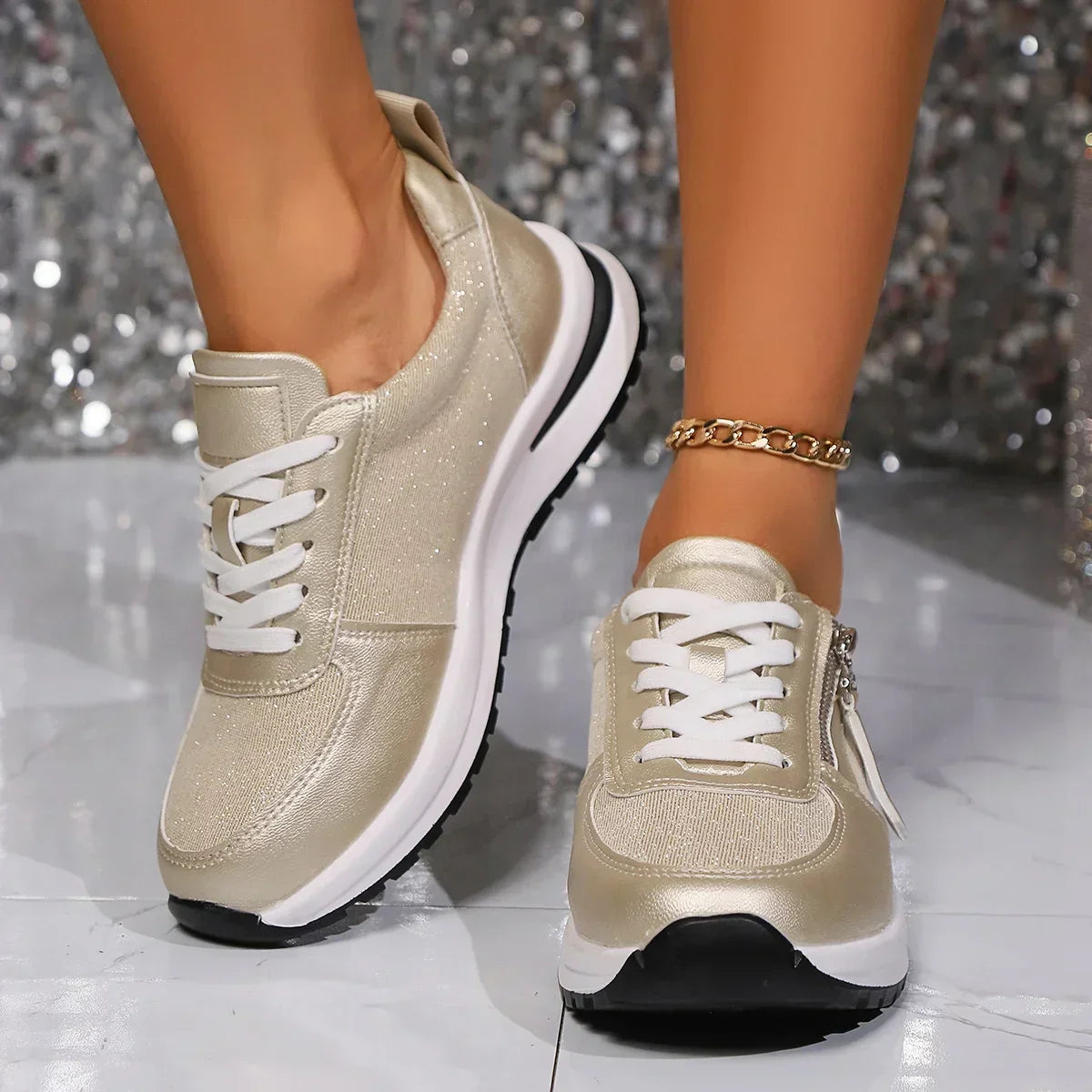 Women's Platform Lace-Up Zip Sneakers