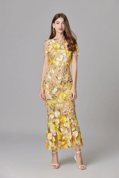 Women's Floral Appliqué Summer Gala Maxi Dress