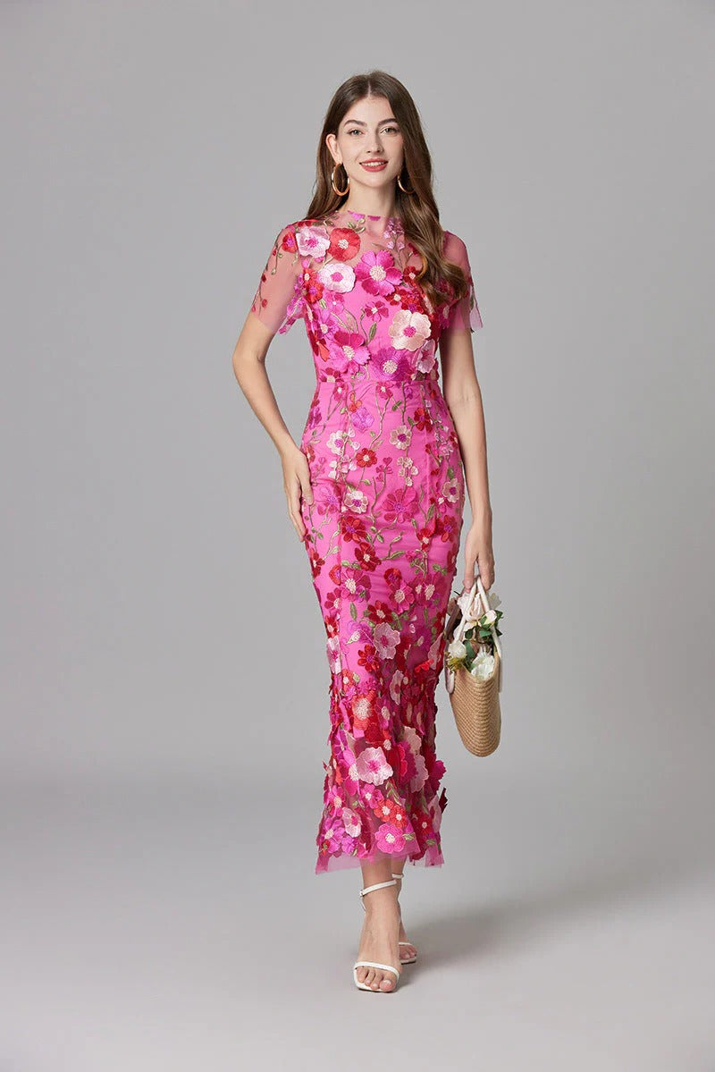 Women's Floral Appliqué Summer Gala Maxi Dress