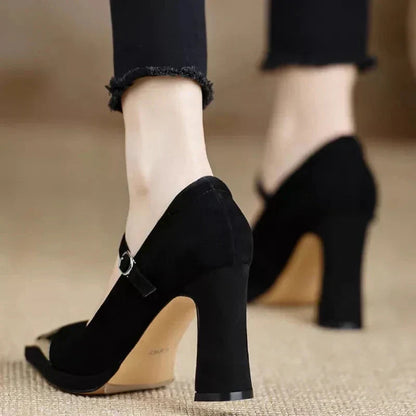 Women's Mary Jane Block Heel Pumps Cap Toe