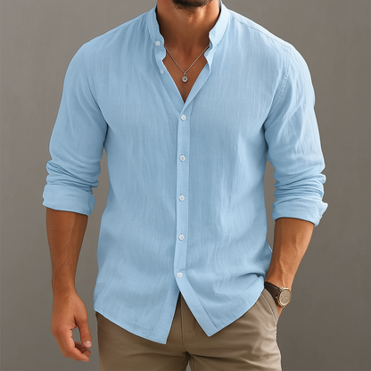 Renzo Linen Band Collar Shirt