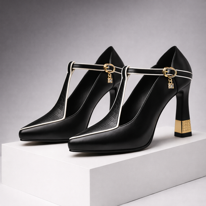 Bellara Leather Block Heels with Buckle