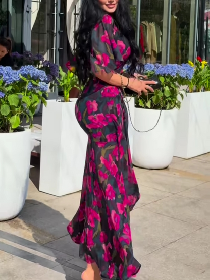 Women's Printed Retro Style Midi Dress