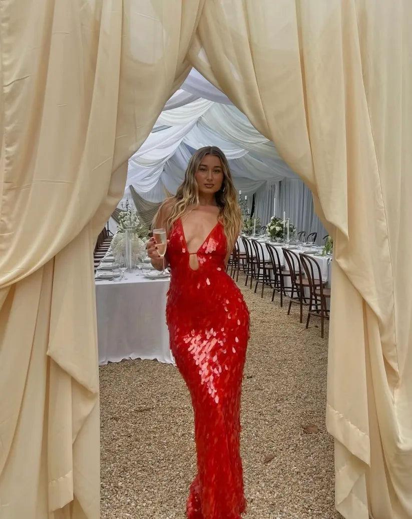 Women's Sequin Evening Maxi Dress