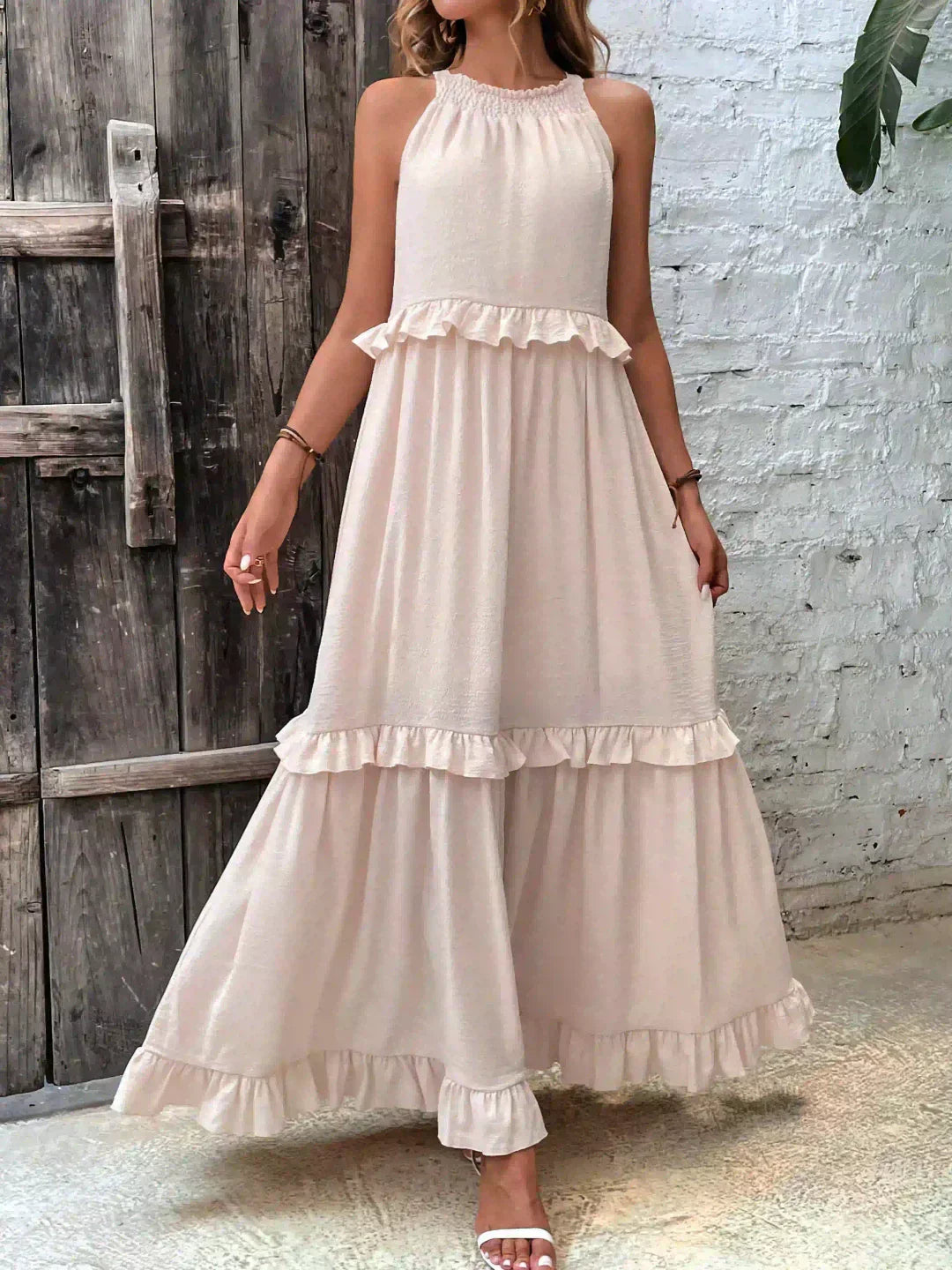 Women's Sleeveless Ruffle Day-to-Evening Midi Dress