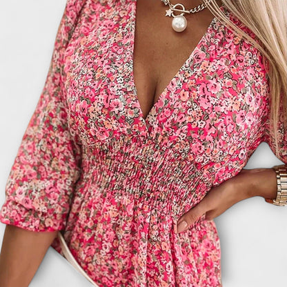 Women's Floral Puff Sleeve Summer Midi Dress