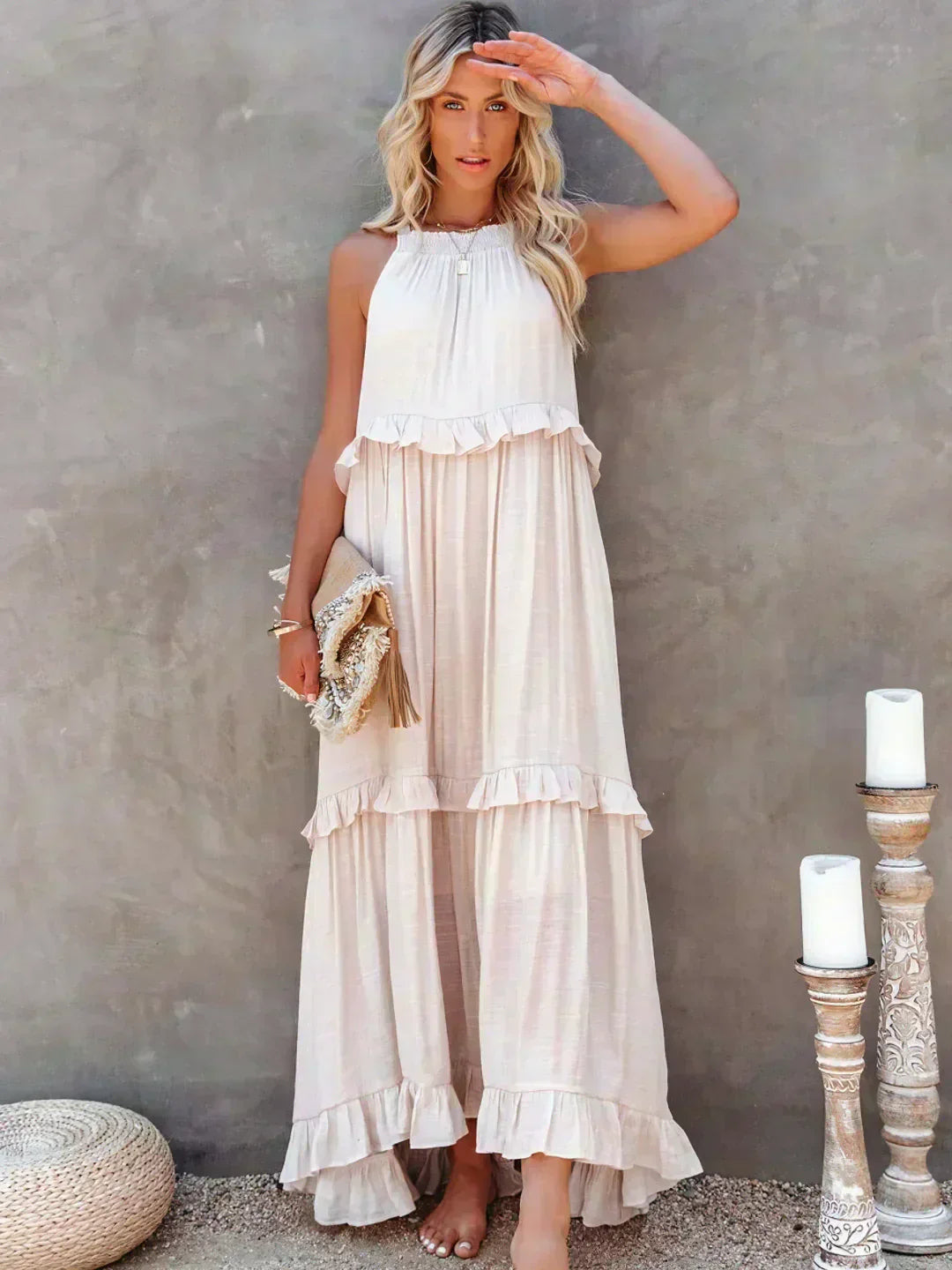Women's Sleeveless Ruffle Day-to-Evening Midi Dress