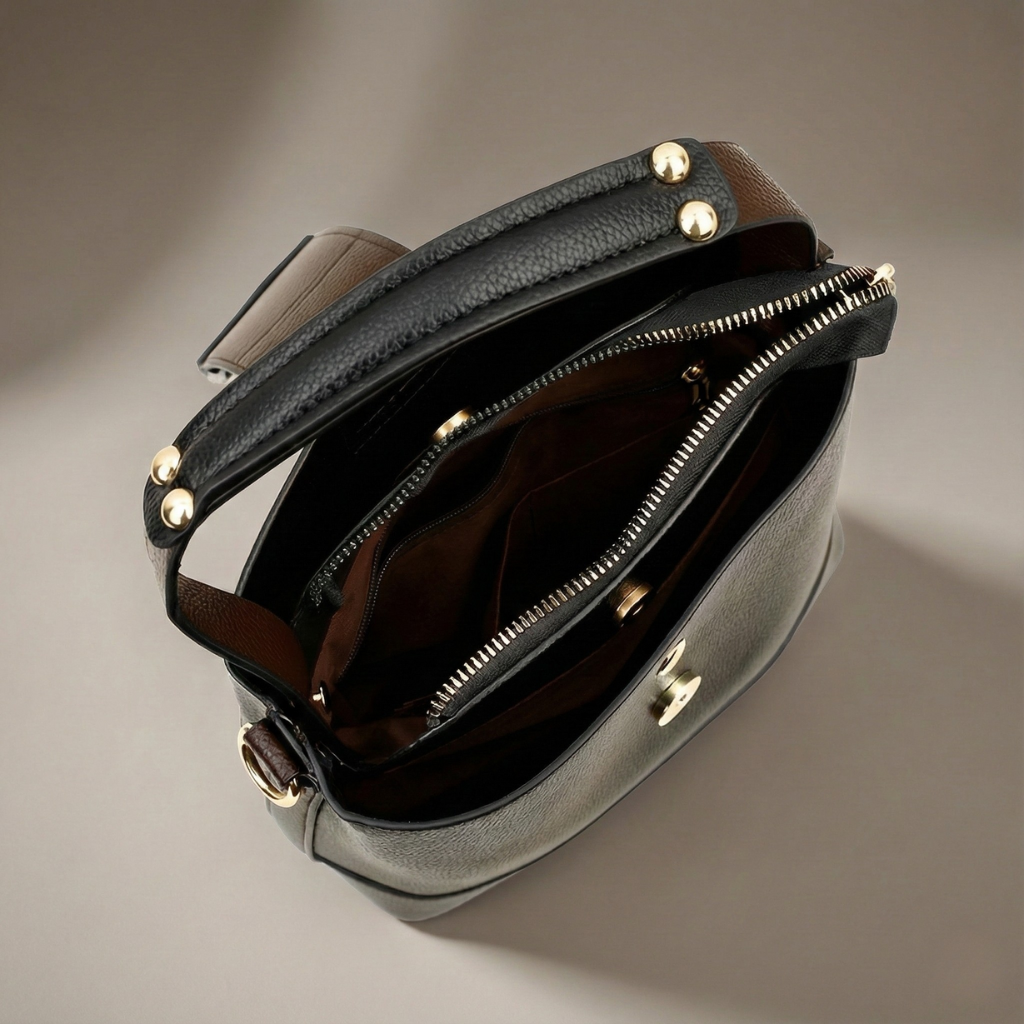 Celeste Leather Handbag with Gold Hardware