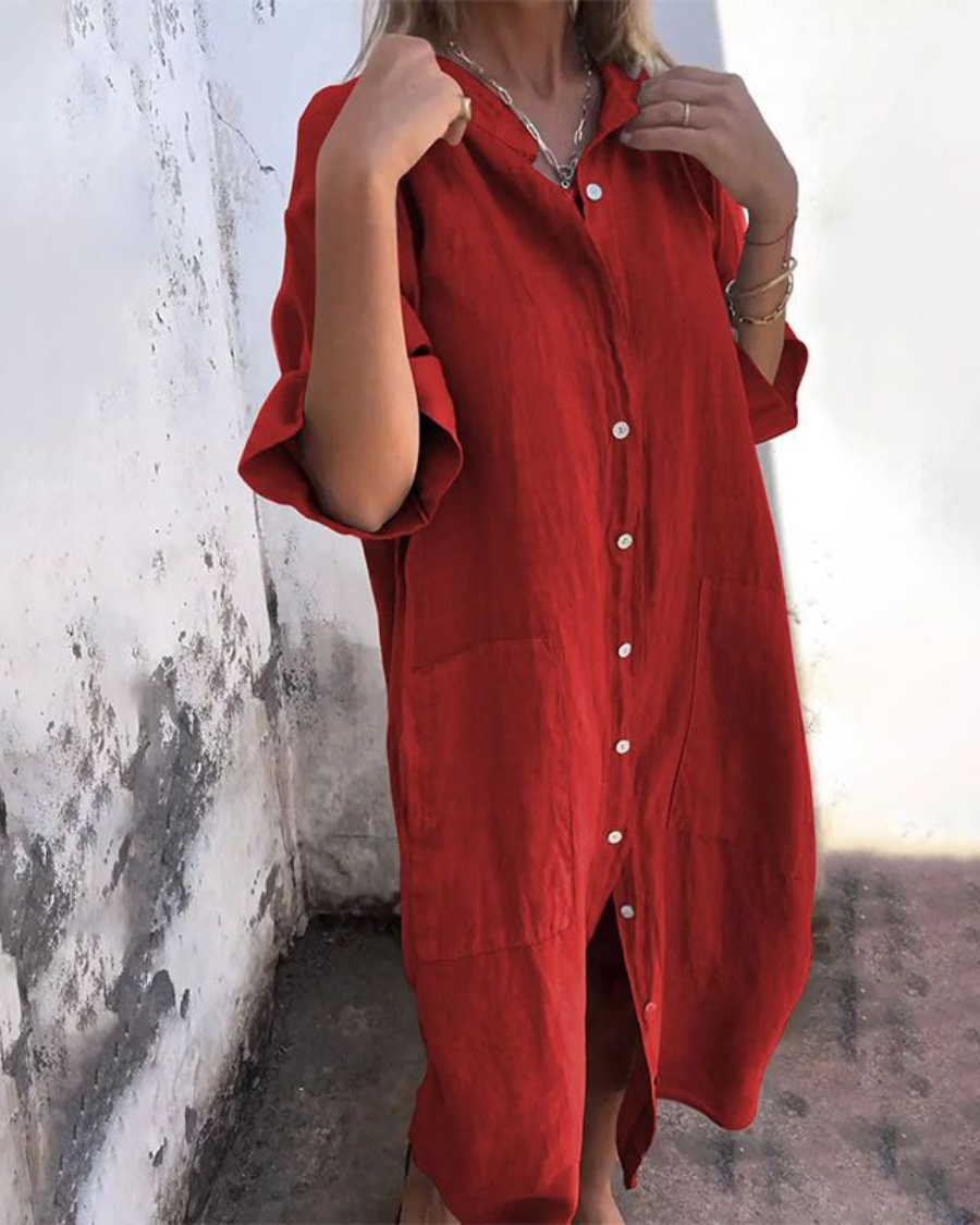Women's Boho Shirt Casual Midi Dress