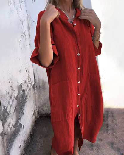 Women's Boho Shirt Casual Midi Dress