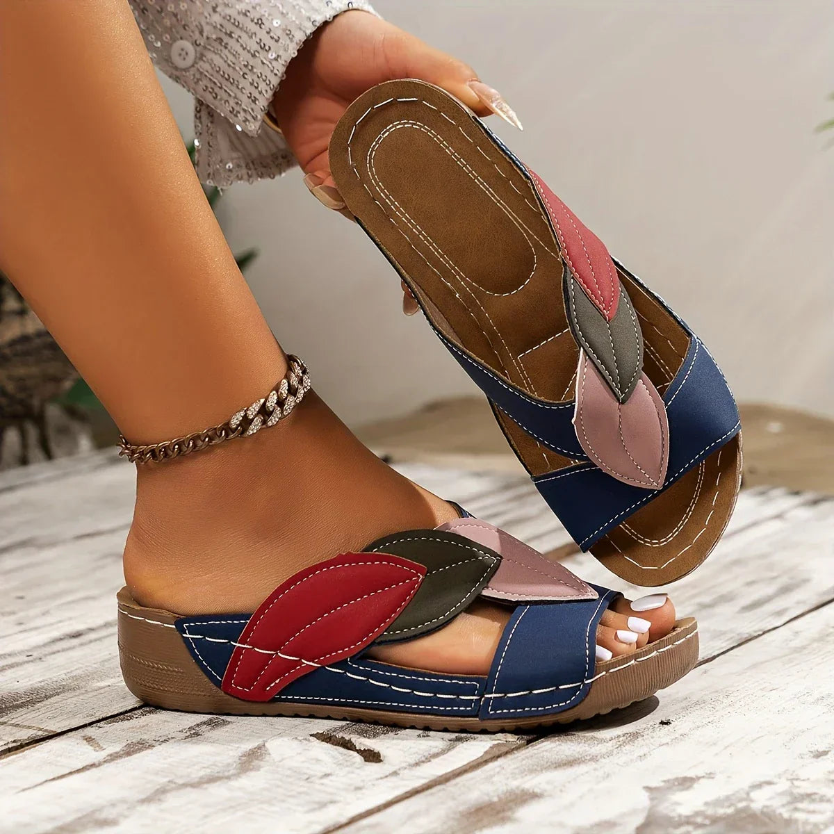 Women's Colorblock Slip-On Wedge Sandals Open Toe