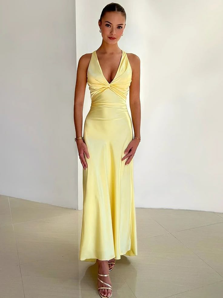 Women's V-Neck Wedding Guest Maxi Dress