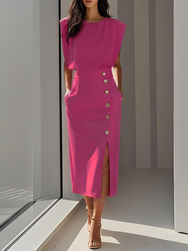 Women's Round Neck Daytime Midi Dress