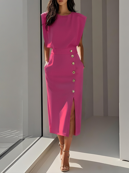 Women's Round Neck Daytime Midi Dress