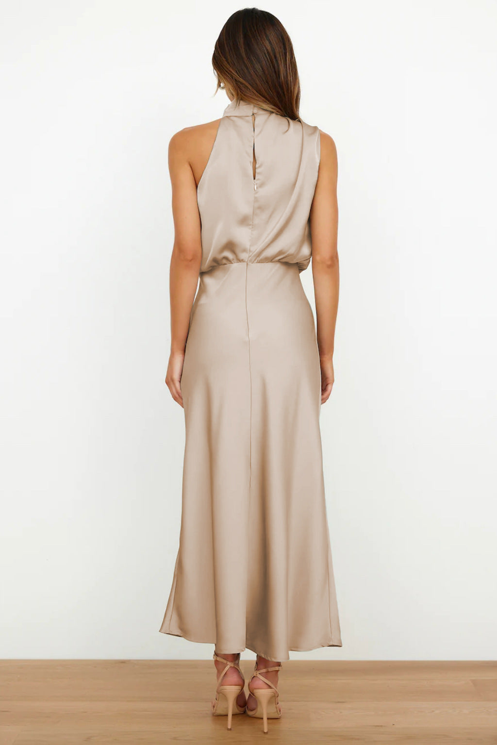 Women's Satin Halter Evening Maxi Dress