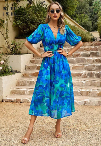 Women's Floral Print Casual Midi Dress