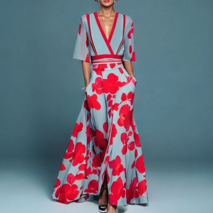 Women's Floral Wrap Summer Midi Dress