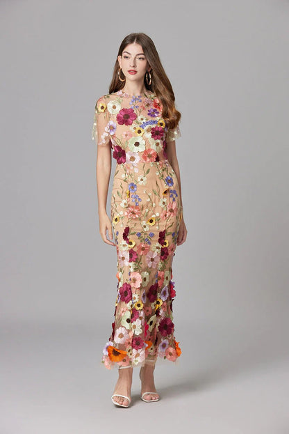 Women's Floral Appliqué Summer Gala Maxi Dress