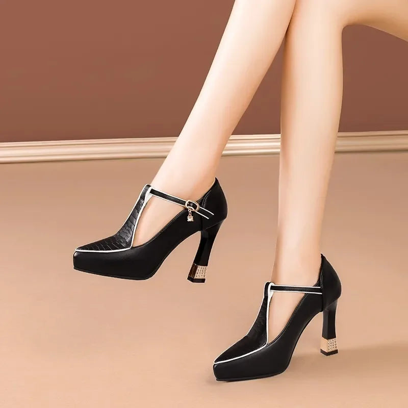 Bellara Leather Block Heels with Buckle