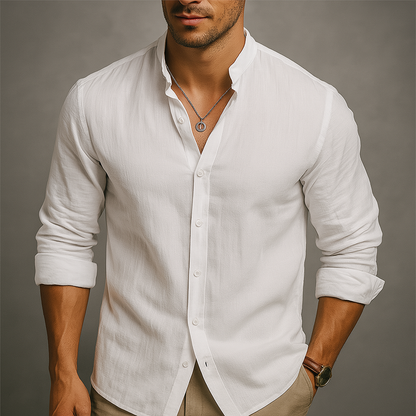 Renzo Linen Band Collar Shirt