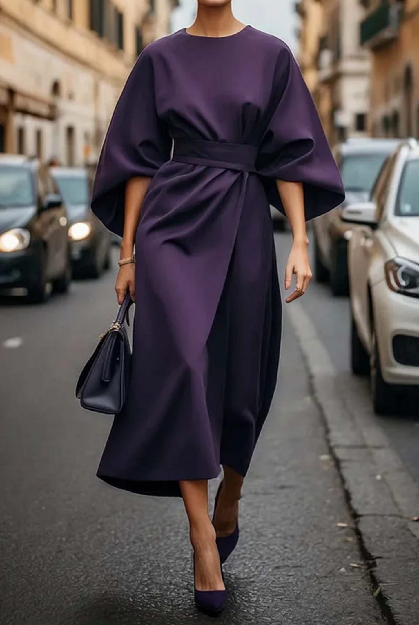 Women's Lantern Sleeve Elegant Midi Dress