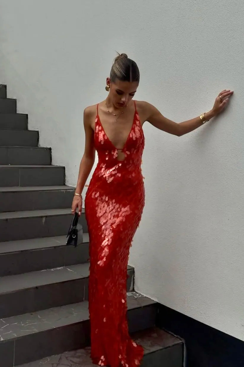Women's Sequin Evening Maxi Dress