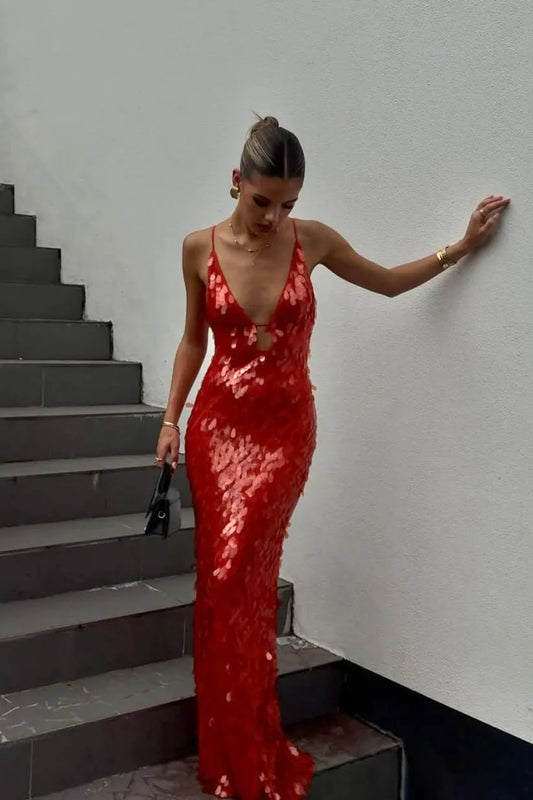 Women's Sequin Evening Maxi Dress