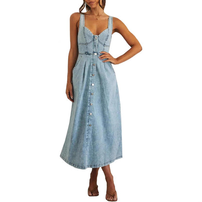Women's Sleeveless Denim Casual Midi Dress