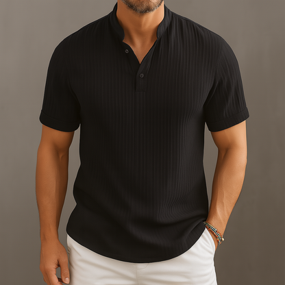 Caldero Linen Band Collar Popover Shirt