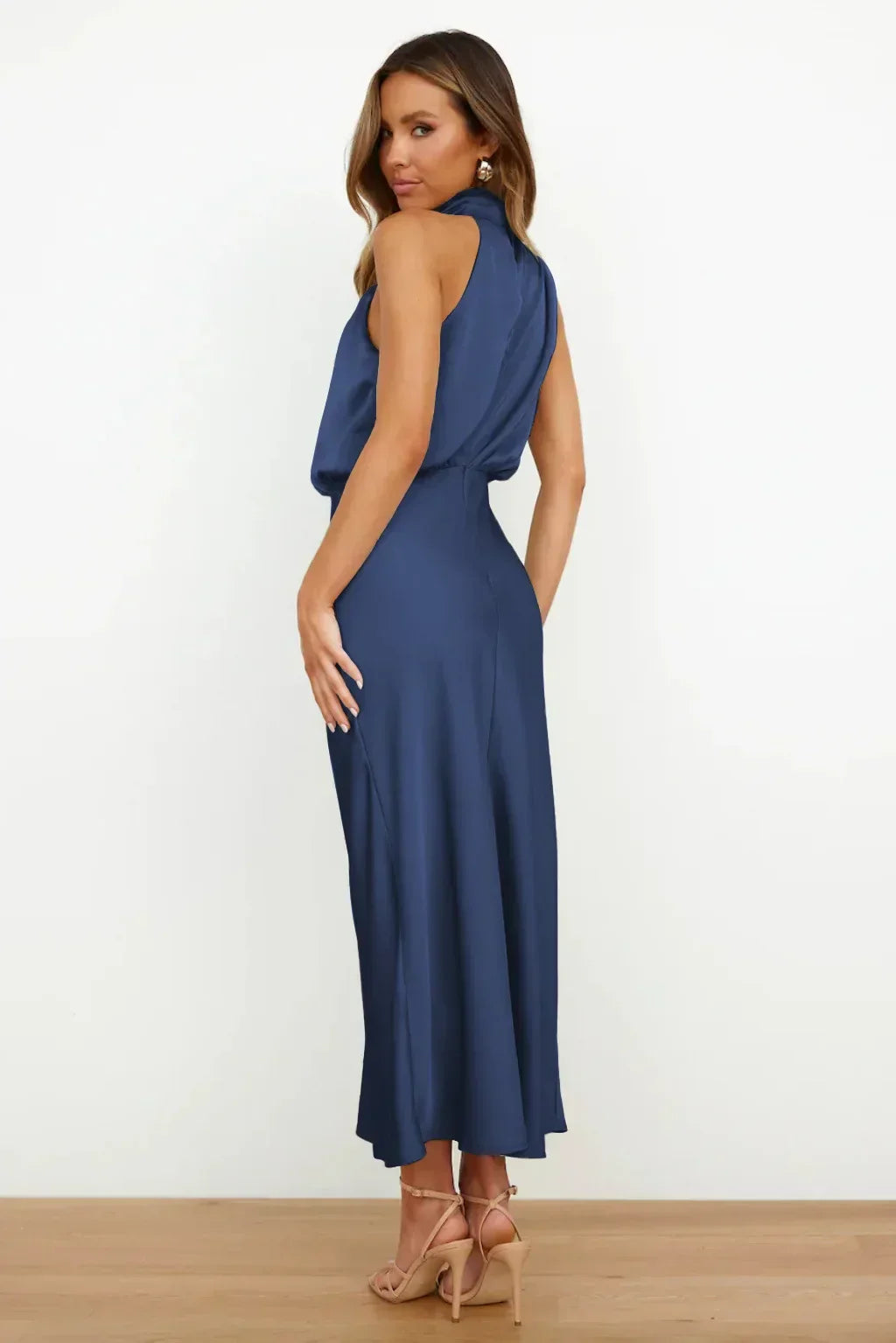 Women's Satin Halter Evening Maxi Dress