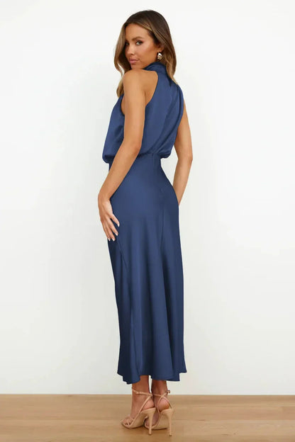 Women's Satin Halter Evening Maxi Dress