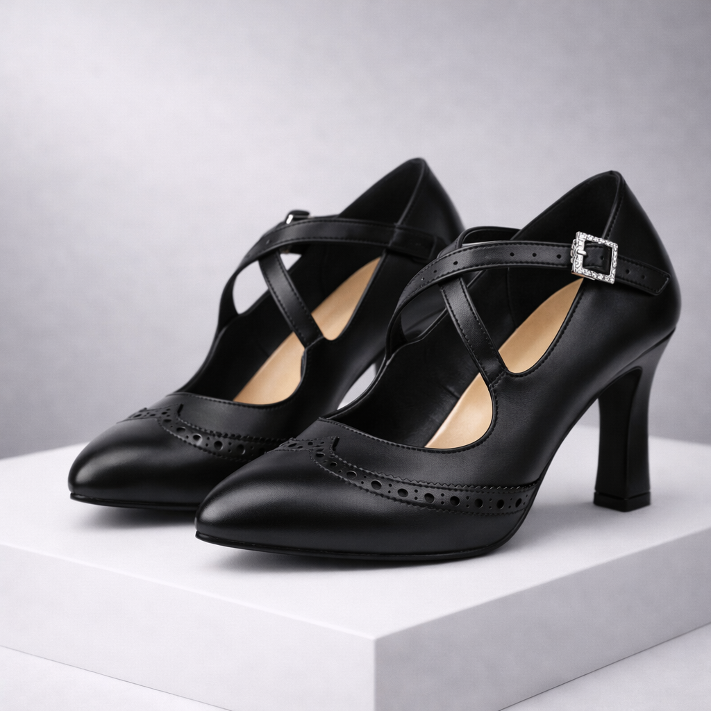 Celeste Leather T-Strap Block Heels