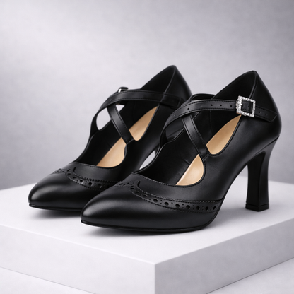 Celeste Leather T-Strap Block Heels
