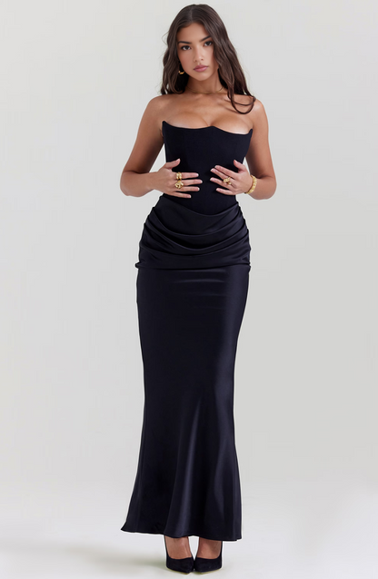 Women's Lace Strapless Evening Maxi Dress